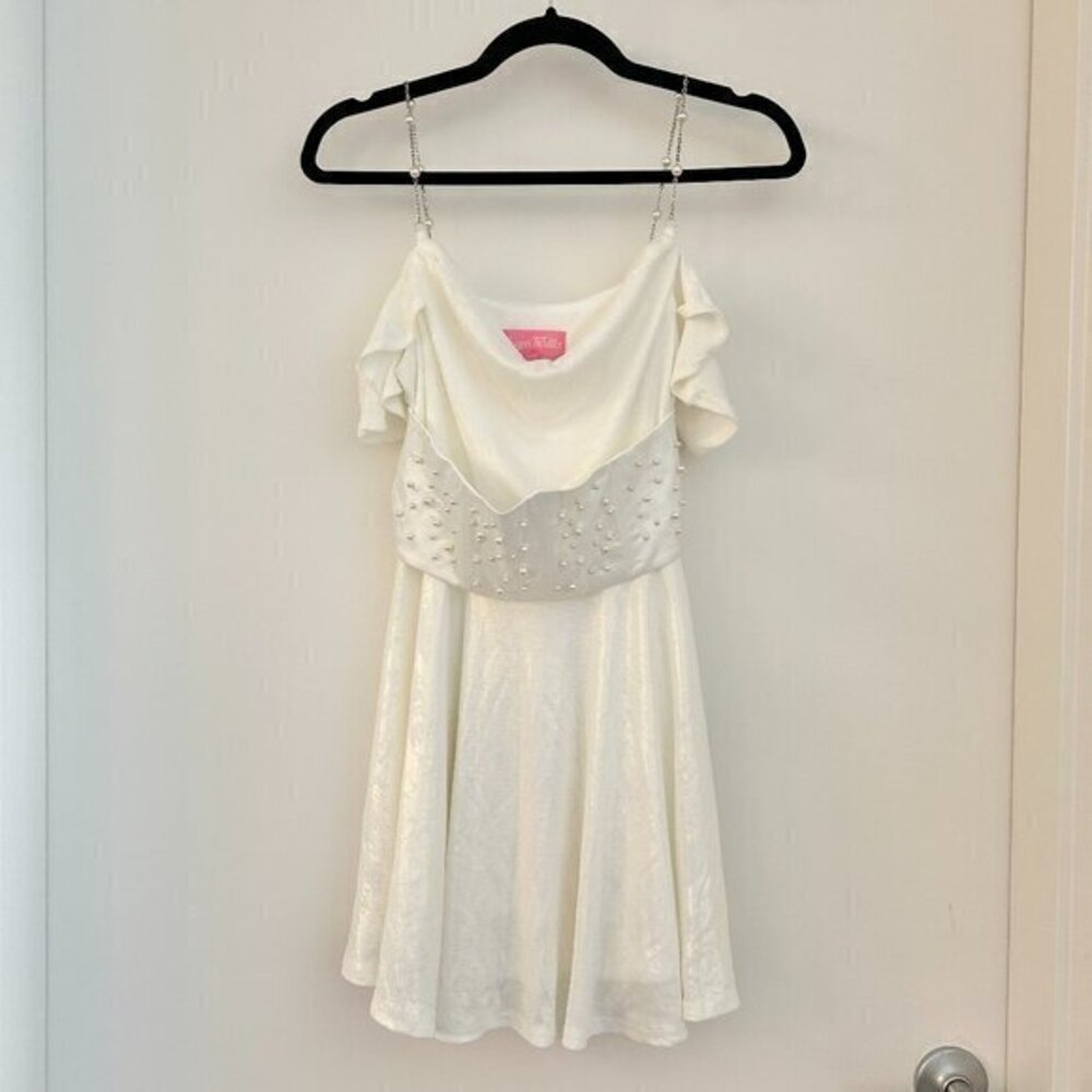 Dolls Kill Sugar Thrillz Timeless Love Pearl Mini Corset Dress in White S NWT